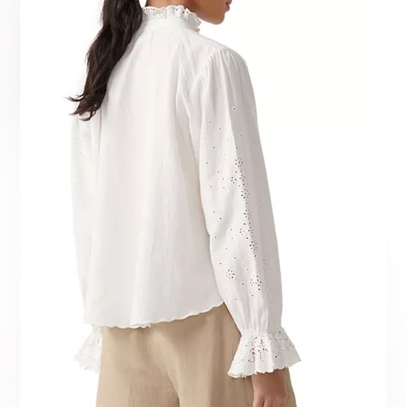 ba&sh Women’s Feely‎ Eyelet Ruffle Trim White Shirt Cottage-core Romantic Small - Picture 3 of 10